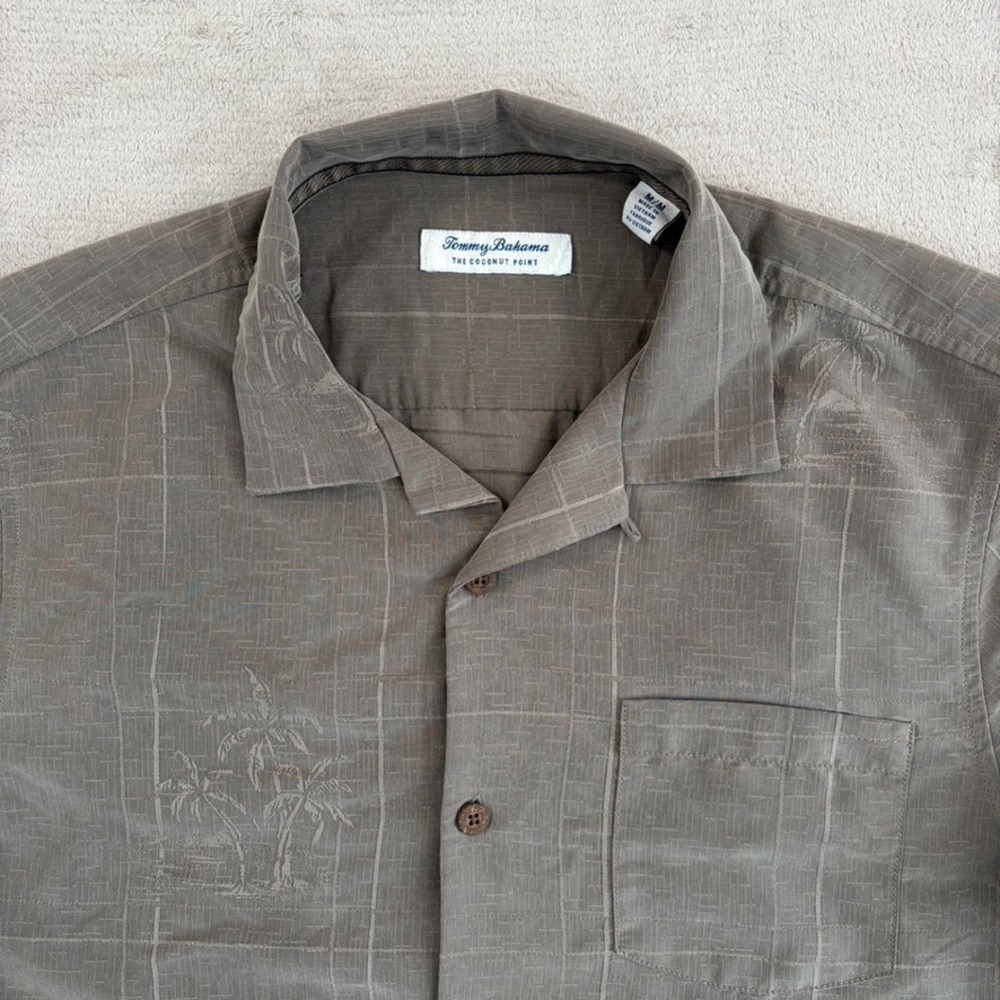 Tommy Bahama IslandZone Coconut Point Palm Isle Shirt Brown Men Medium Jacquard